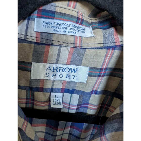 Vintage Blue Plaid Long Sleeve Button Up Shirt Size L by Arrow Sport - Picture 4 of 9